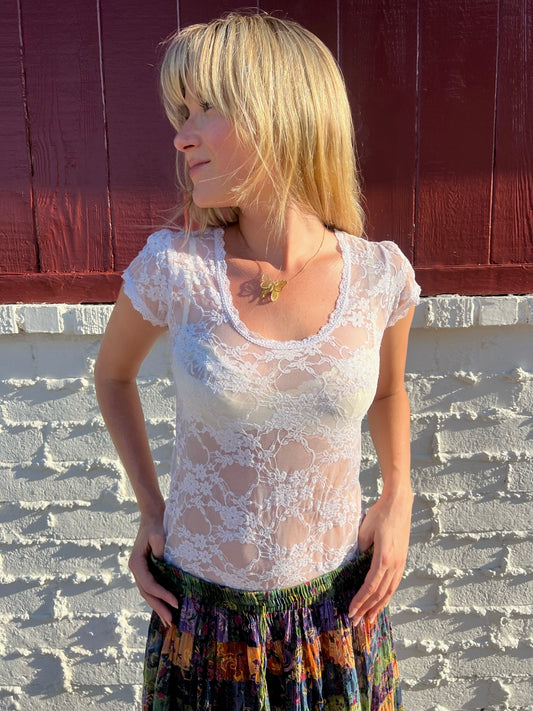 White Sheer Lace Tee