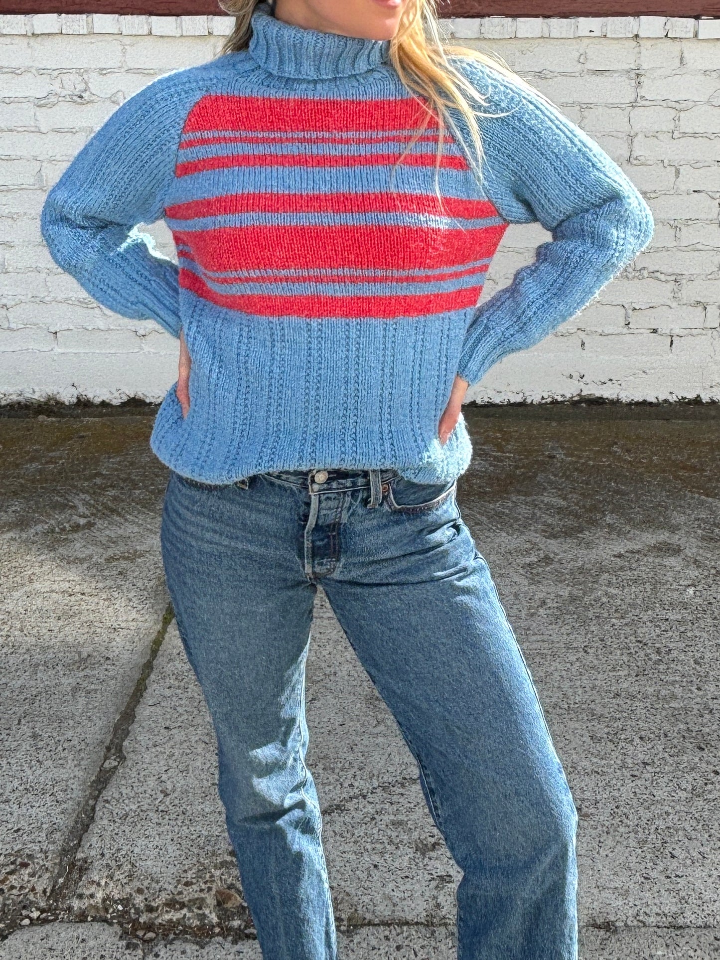 Vintage Blue and Red Stripe Turtleneck