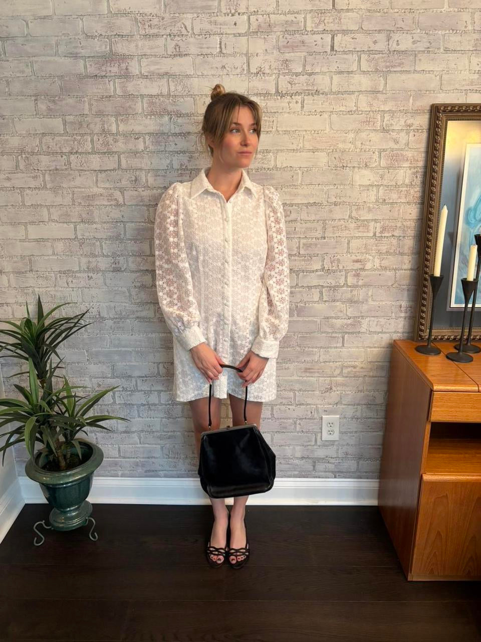 White Anthropologie Lace Button Down Dress