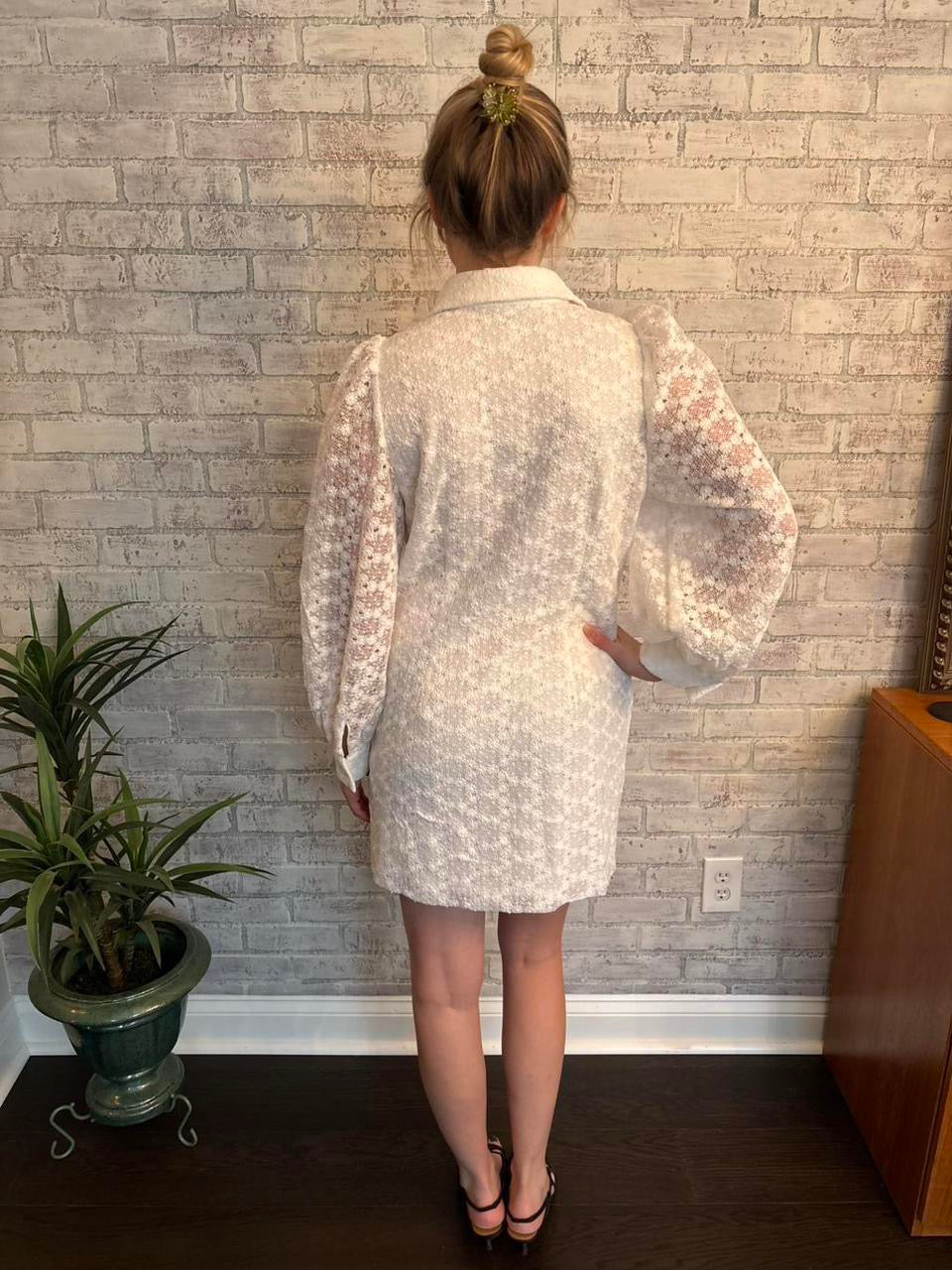 White Anthropologie Lace Button Down Dress