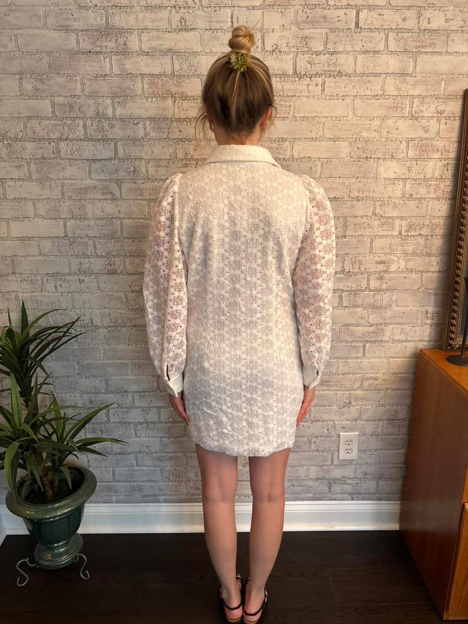 White Anthropologie Lace Button Down Dress