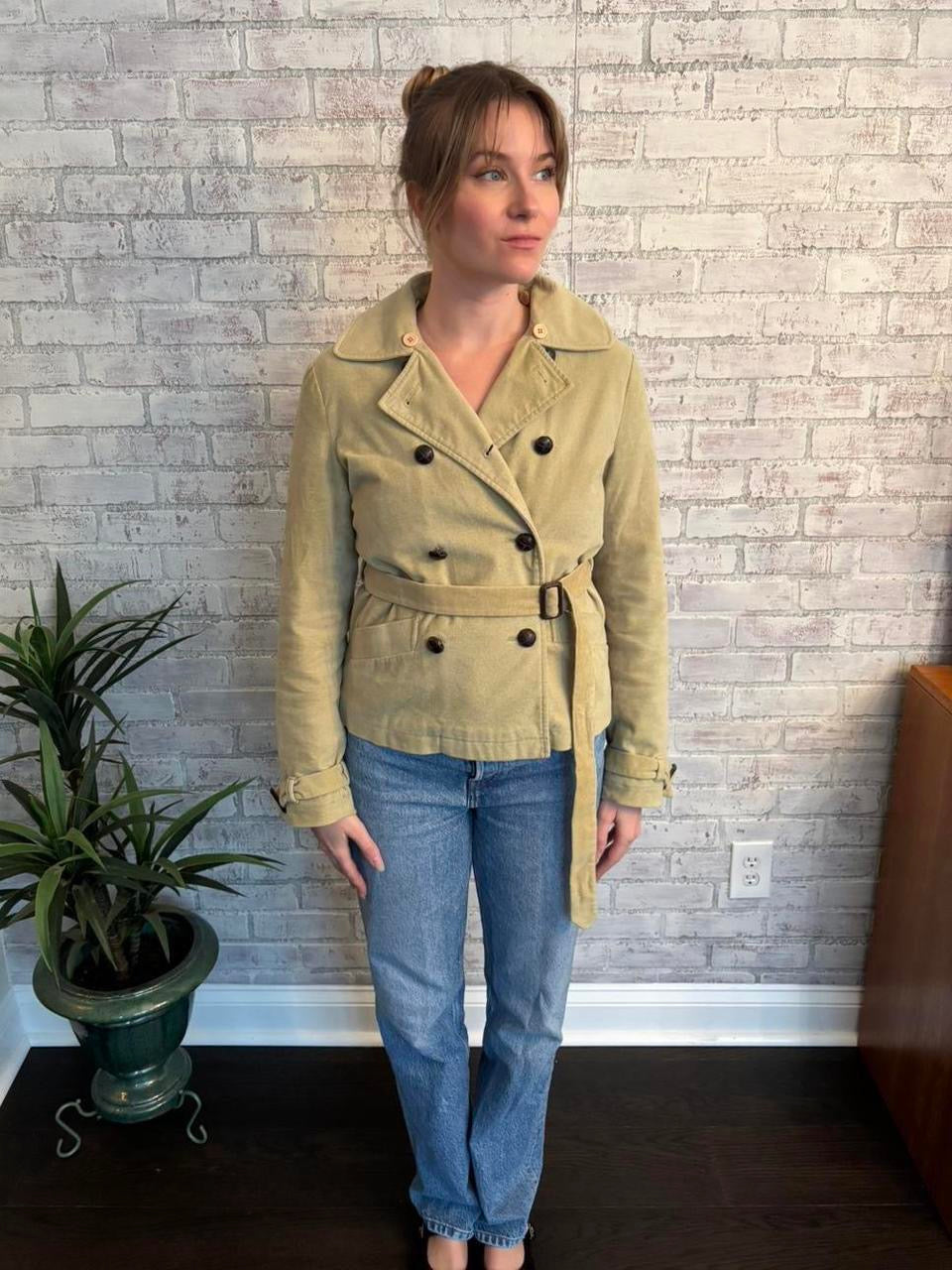 Vintage Y2k Tan Coat with Faux Fur Collar