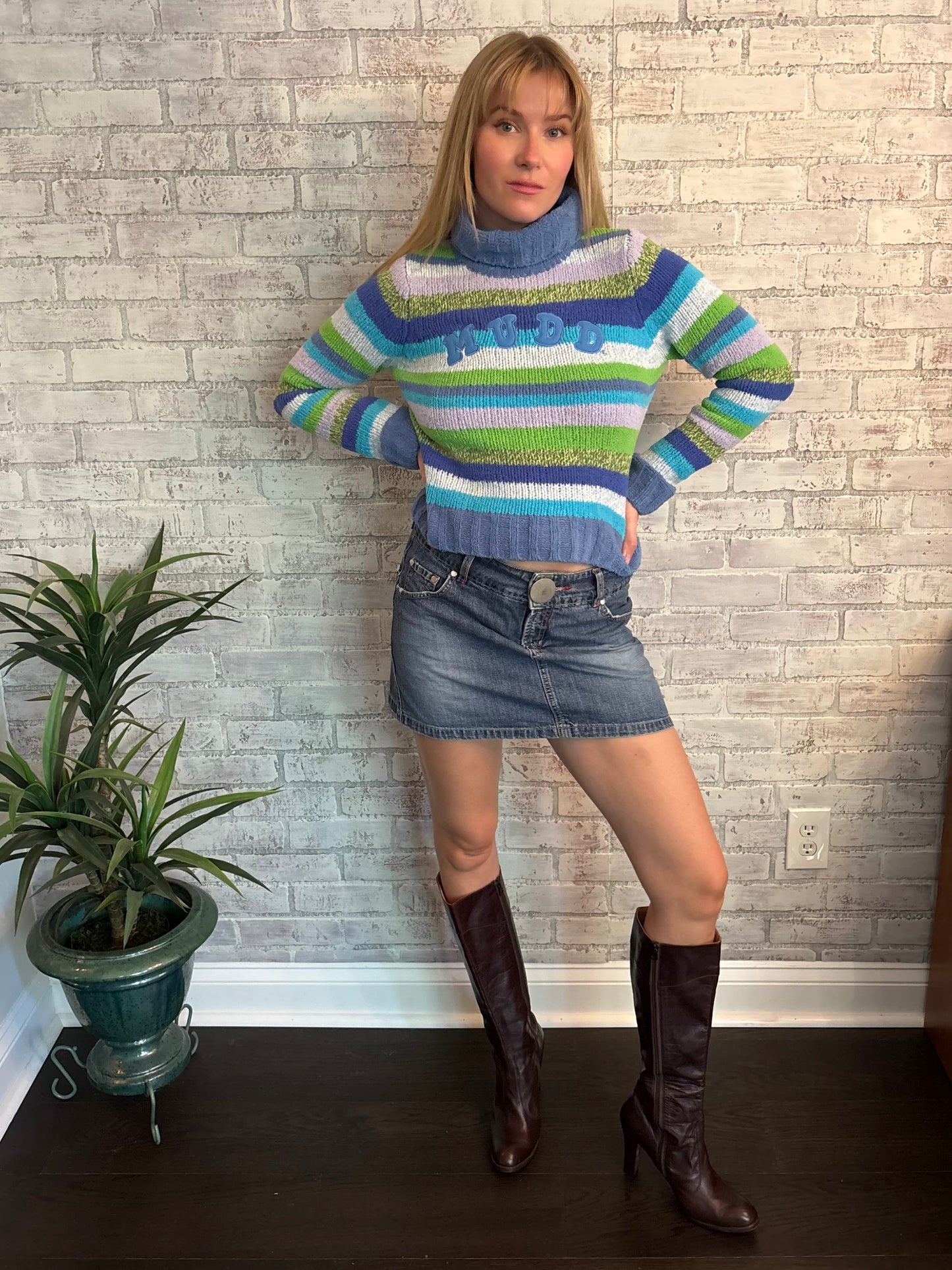 Y2k Mudd Striped Turtleneck Sweater