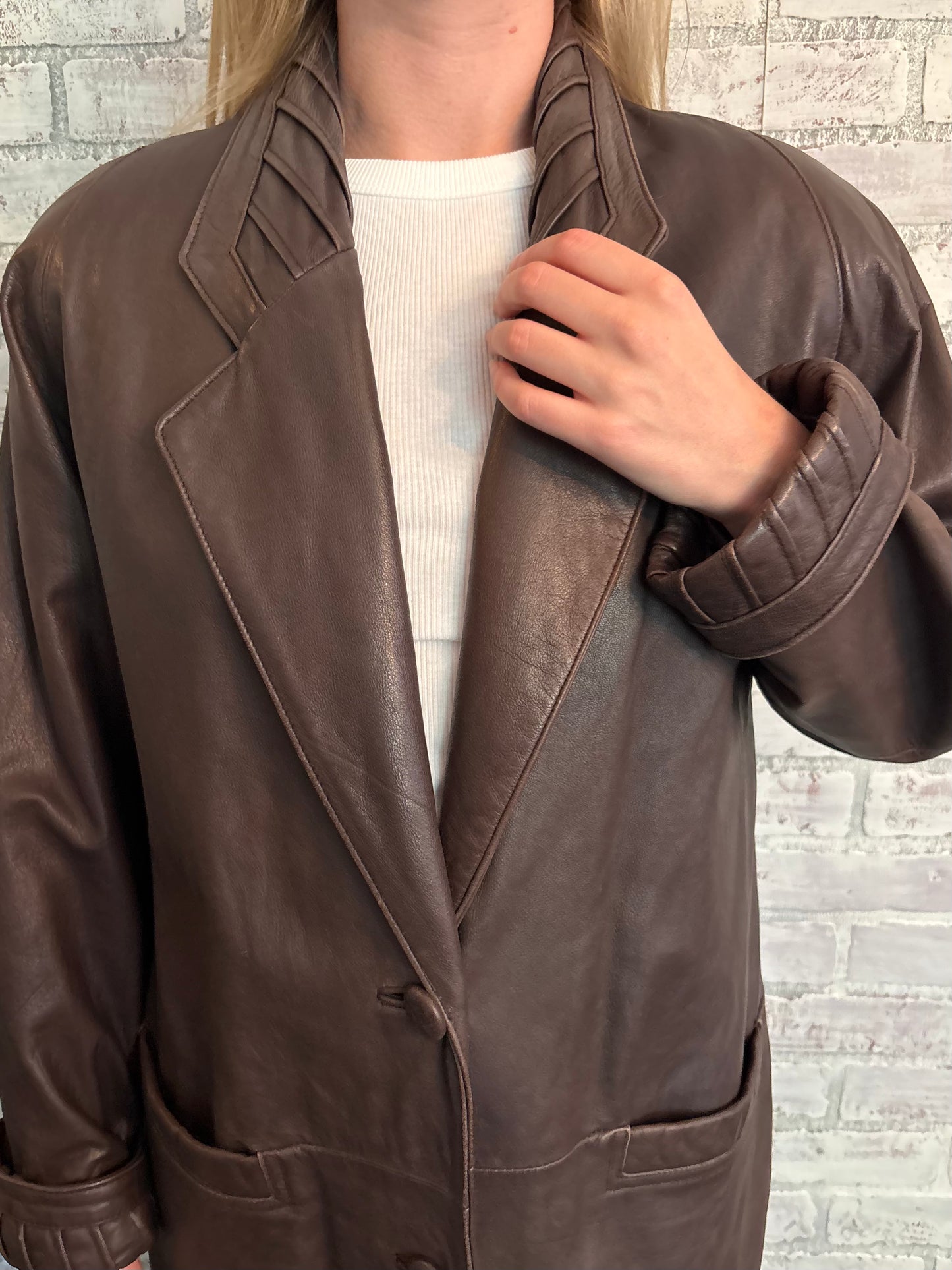 Vintage 90s Brown Leather Trench Coat