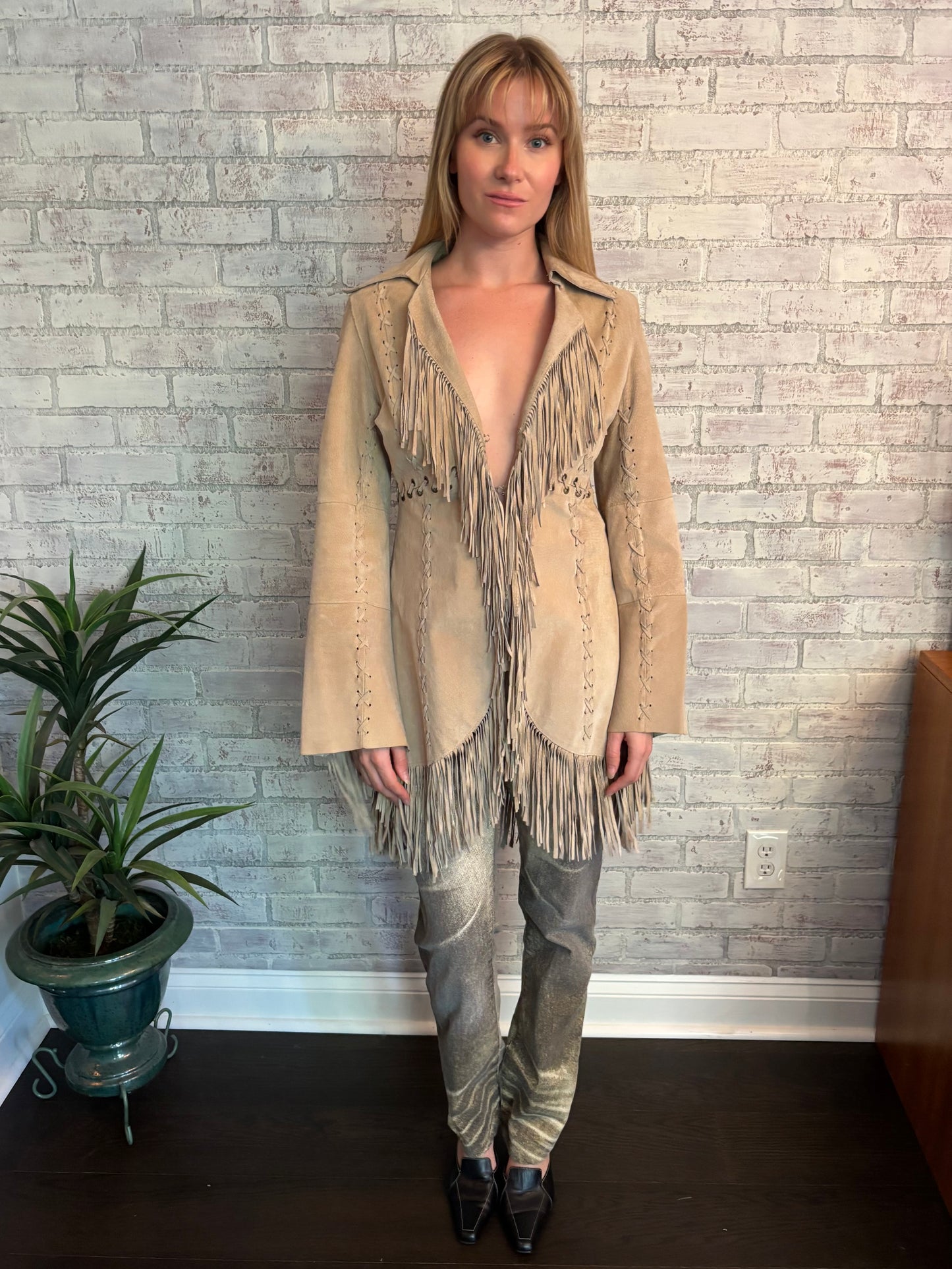 Vintage Tan Fringe Leather Jacket