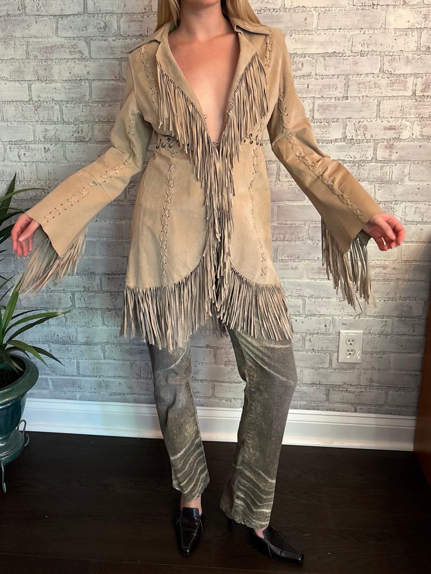 Vintage Tan Fringe Leather Jacket