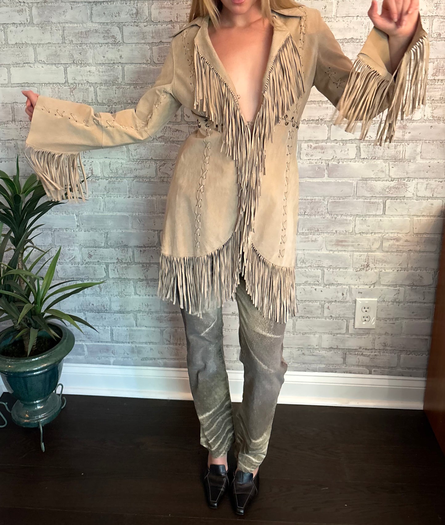 Vintage Tan Fringe Leather Jacket