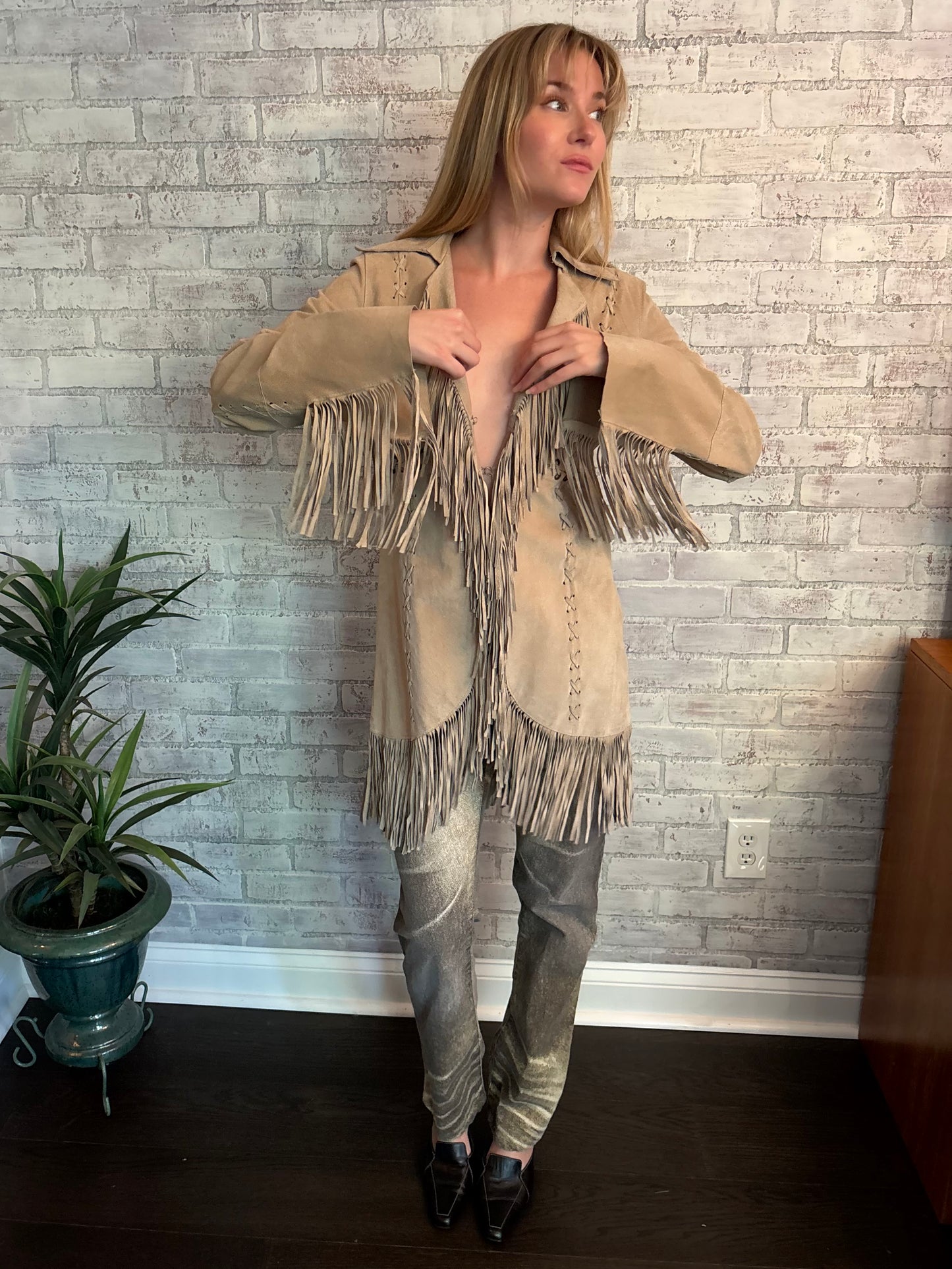 Vintage Tan Fringe Leather Jacket