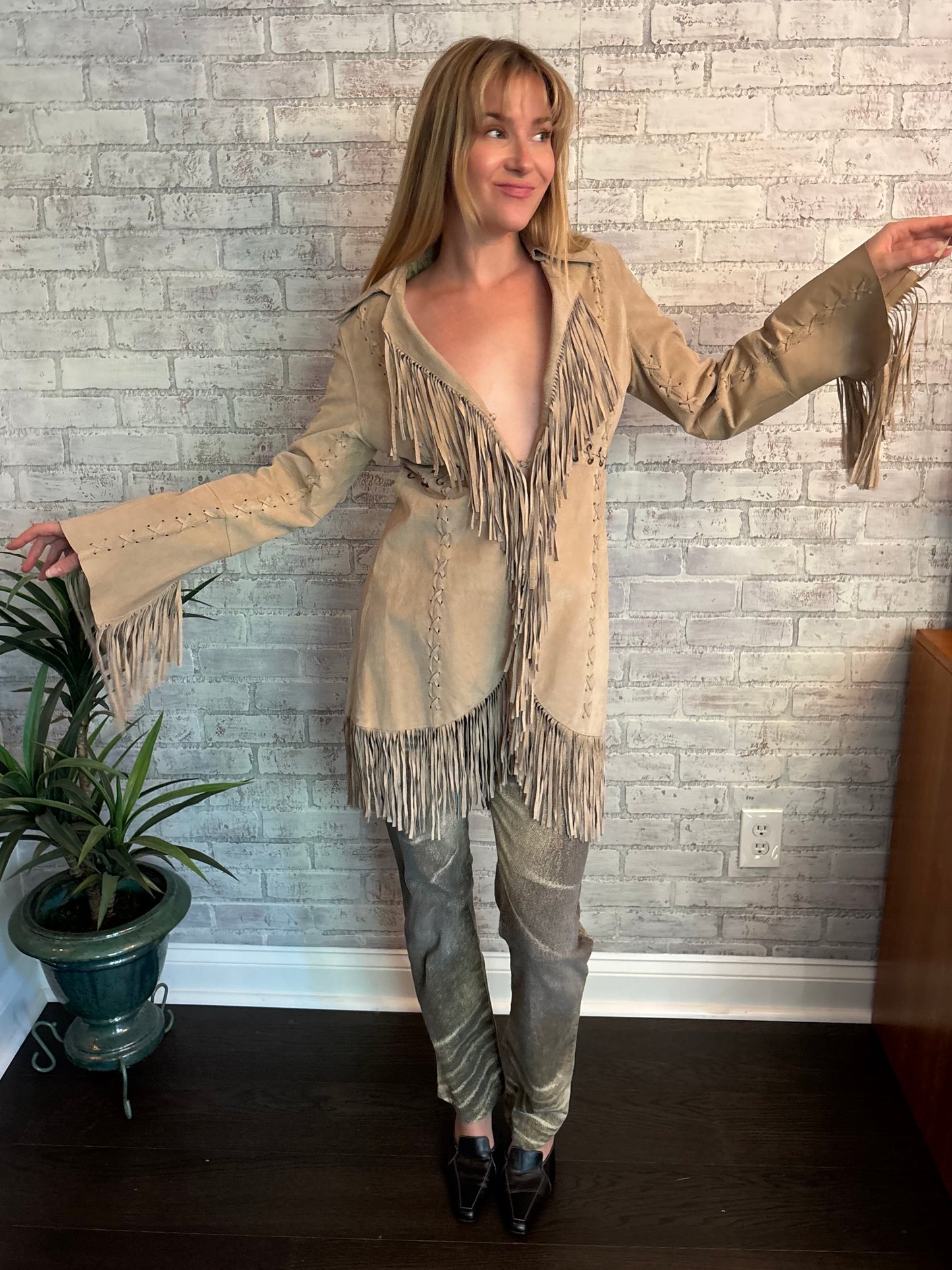 Vintage Tan Fringe Leather Jacket