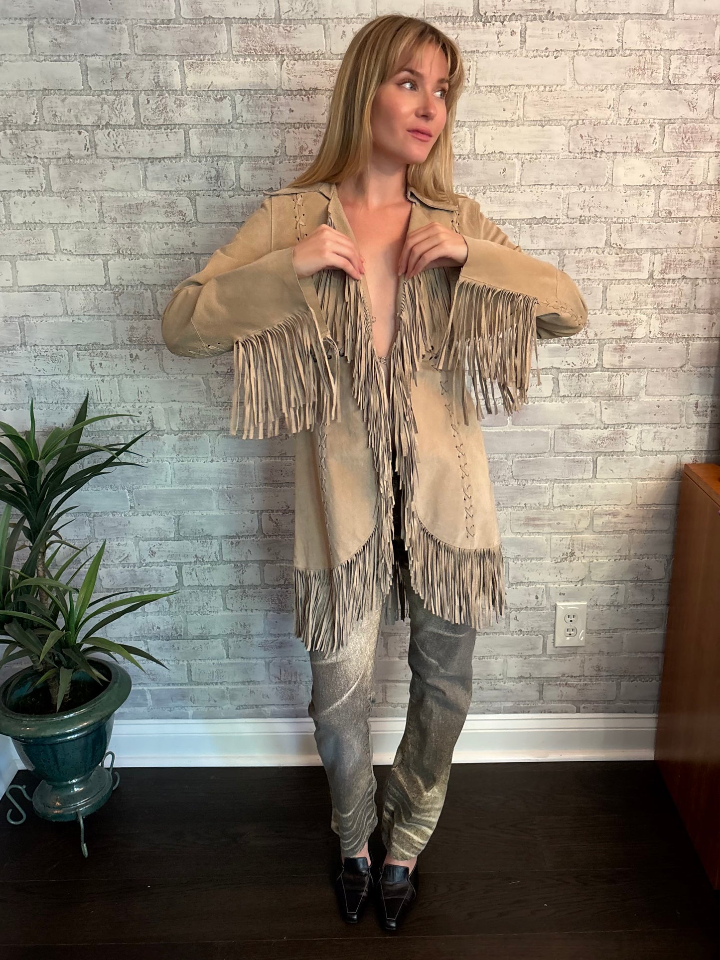 Vintage Tan Fringe Leather Jacket