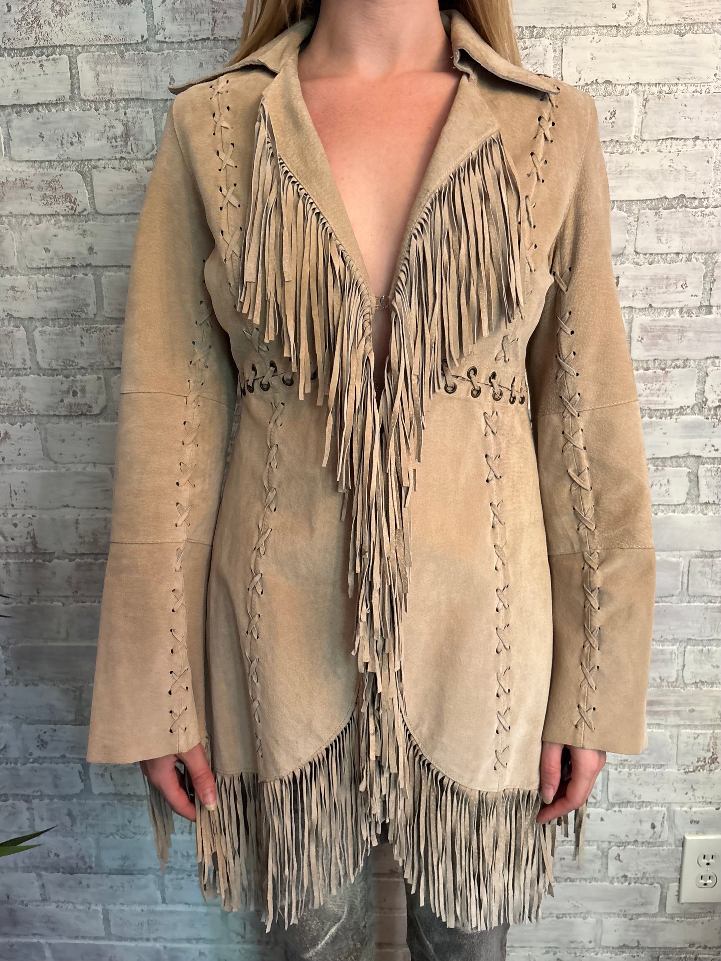 Vintage Tan Fringe Leather Jacket