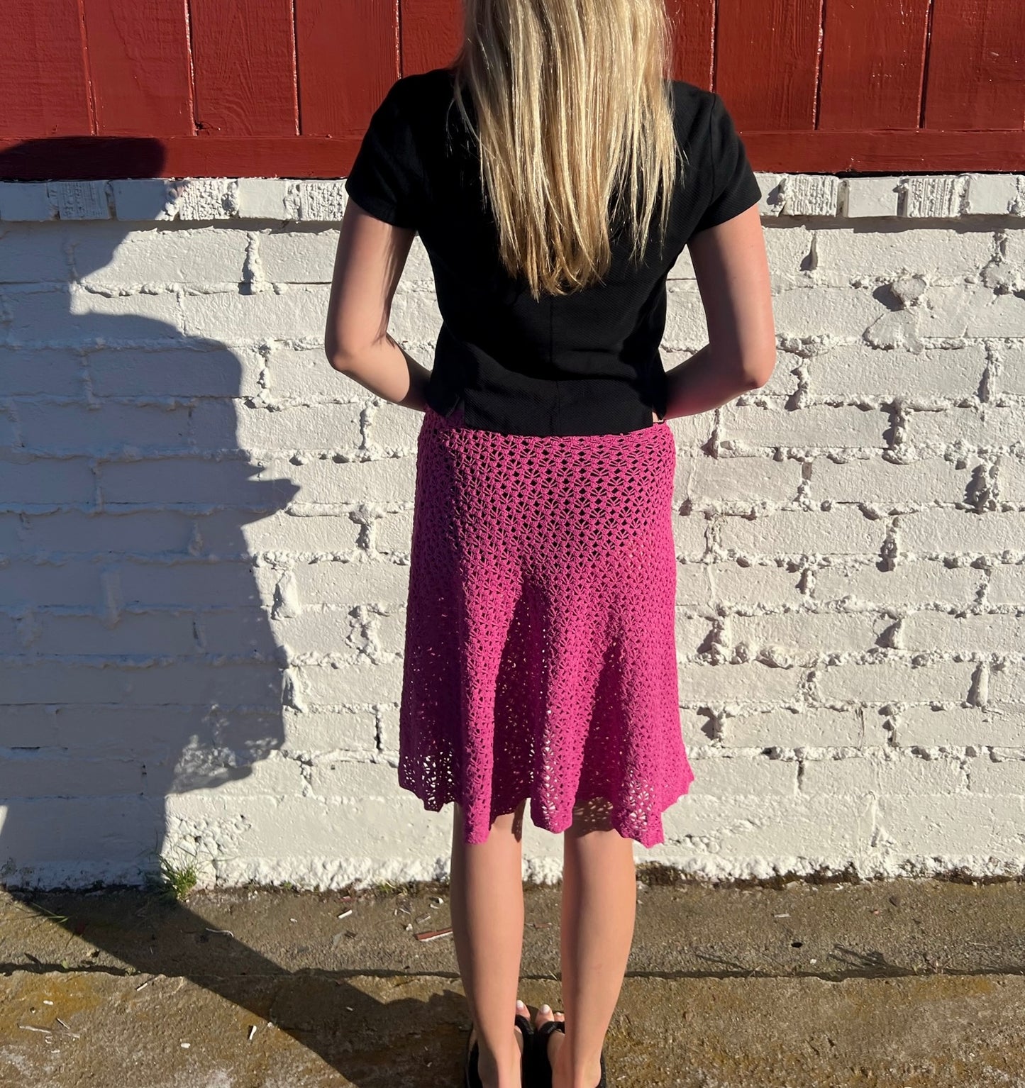 Pink Crochet Midi Skirt