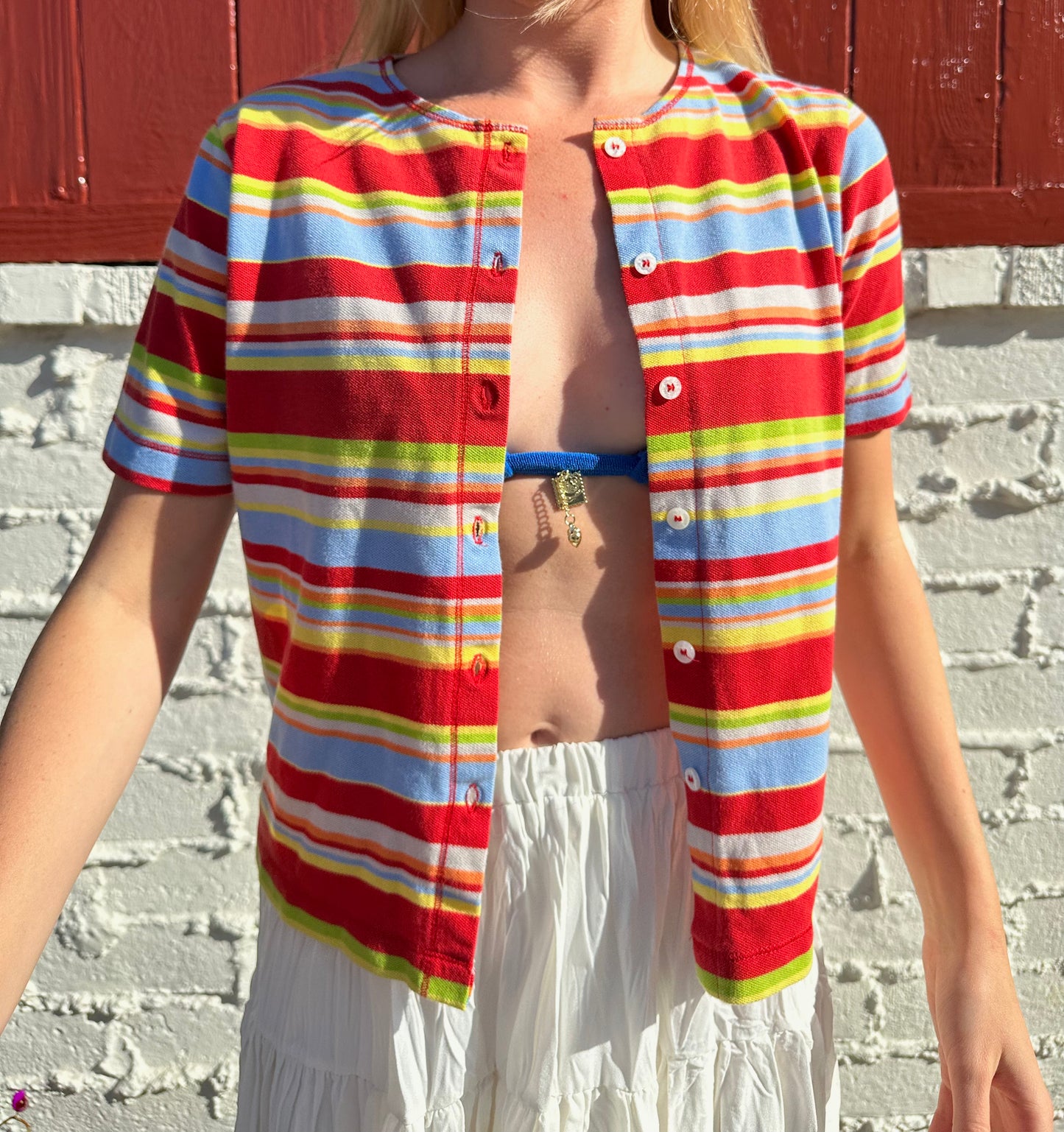 Colorful Striped Button Up Top