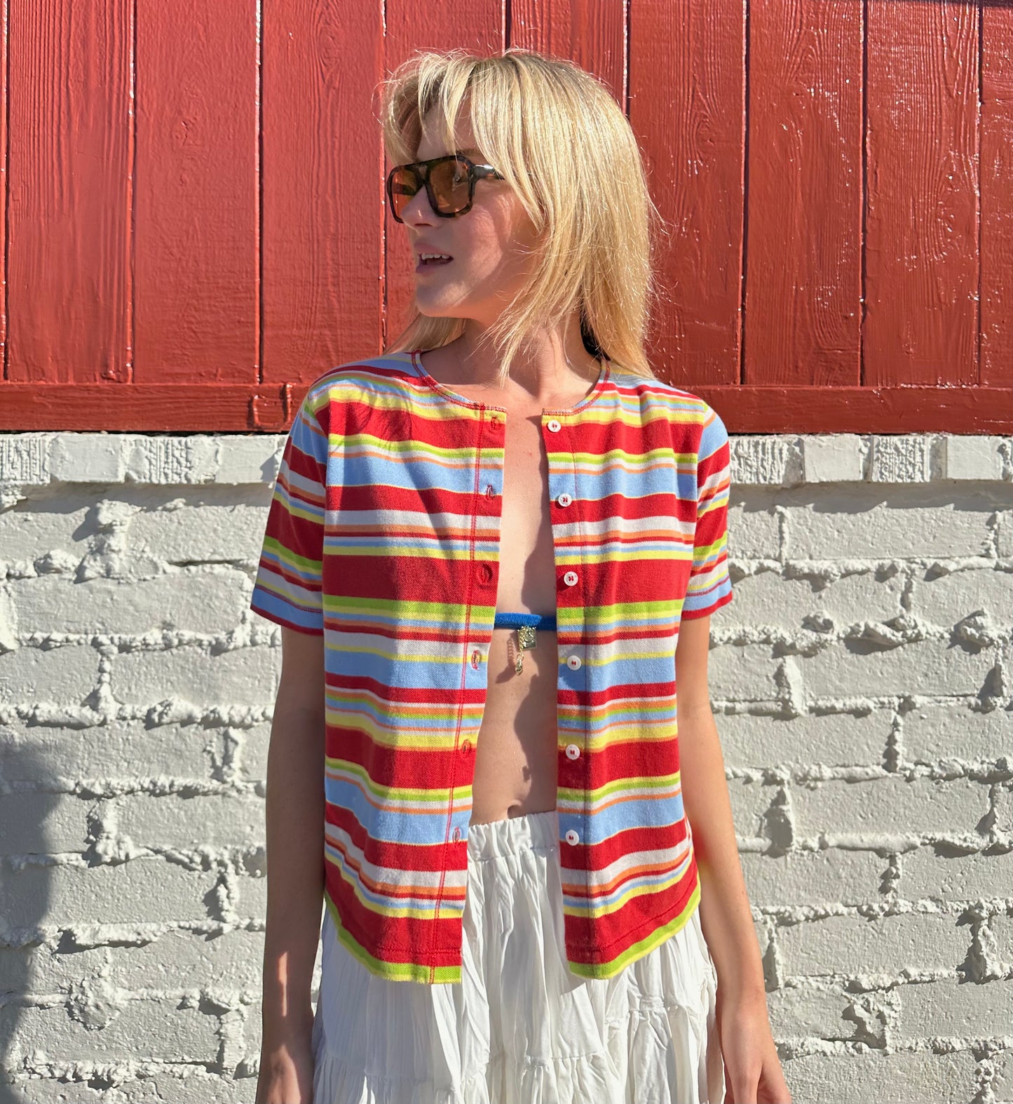 Colorful Striped Button Up Top