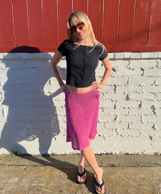 Pink Crochet Midi Skirt