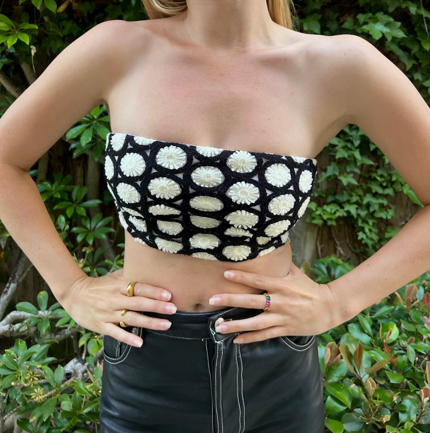 Black and White Floral Tube Top