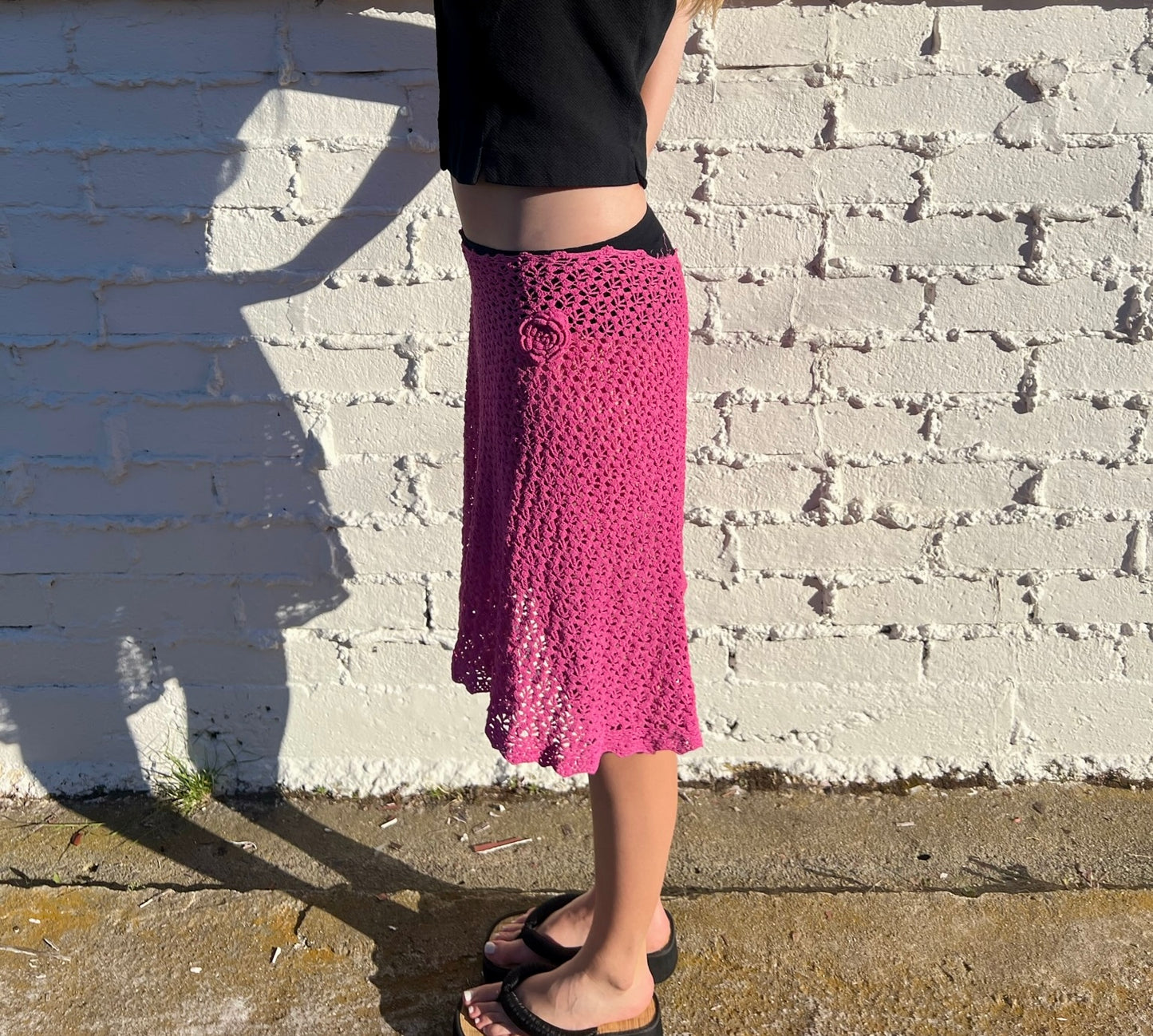 Pink Crochet Midi Skirt