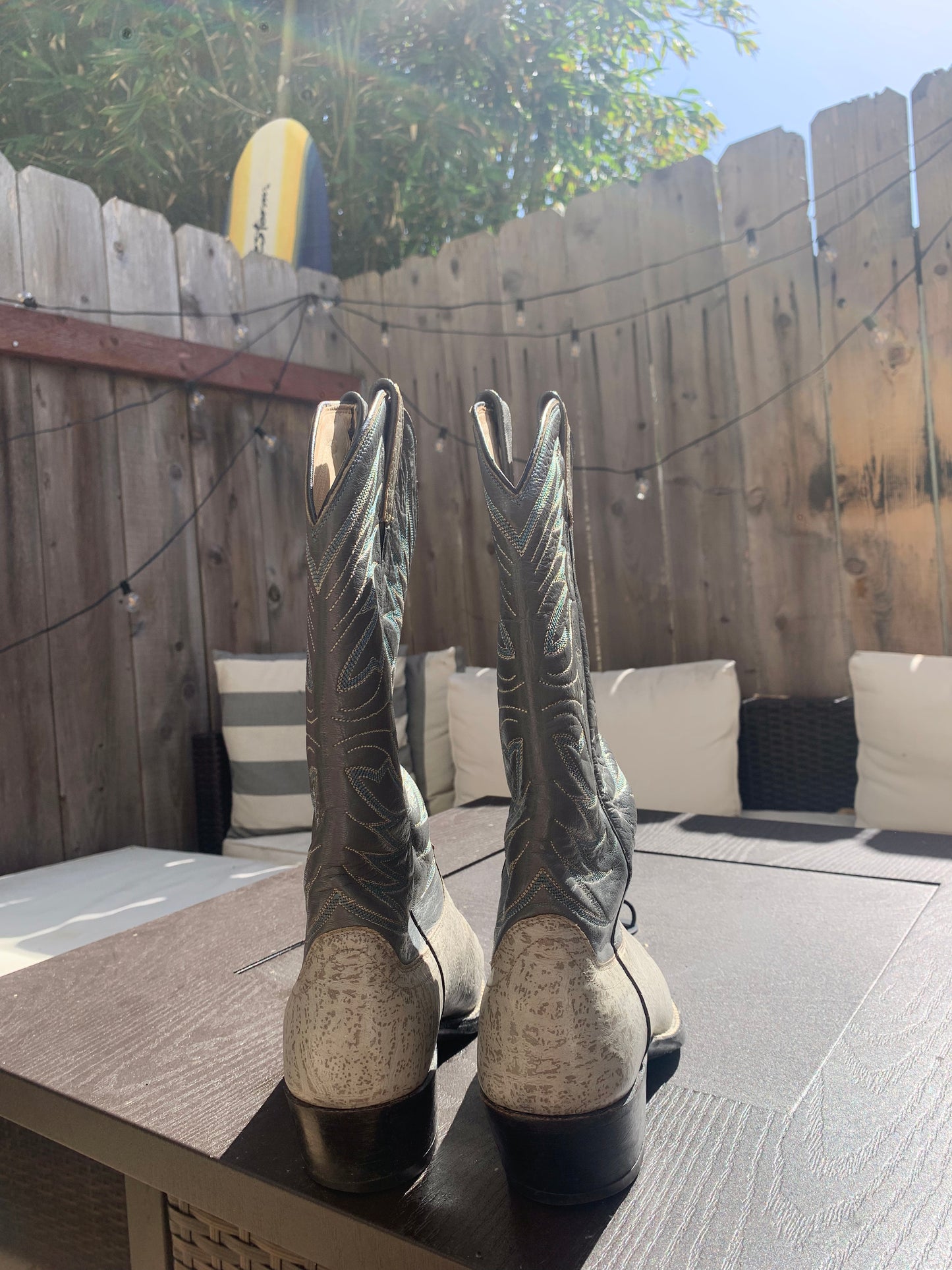 Vintage Grey Leather/Snakeskin Cowboy Boots