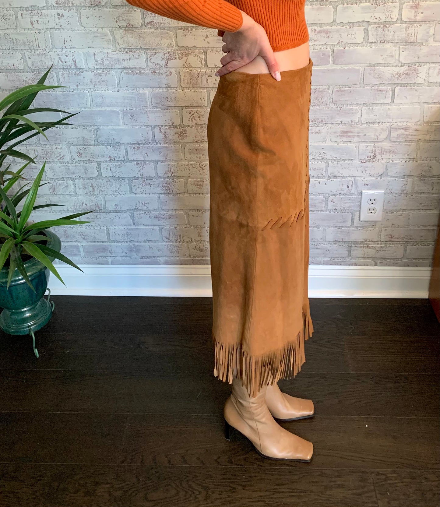 Suede Fringe Maxi Skirt