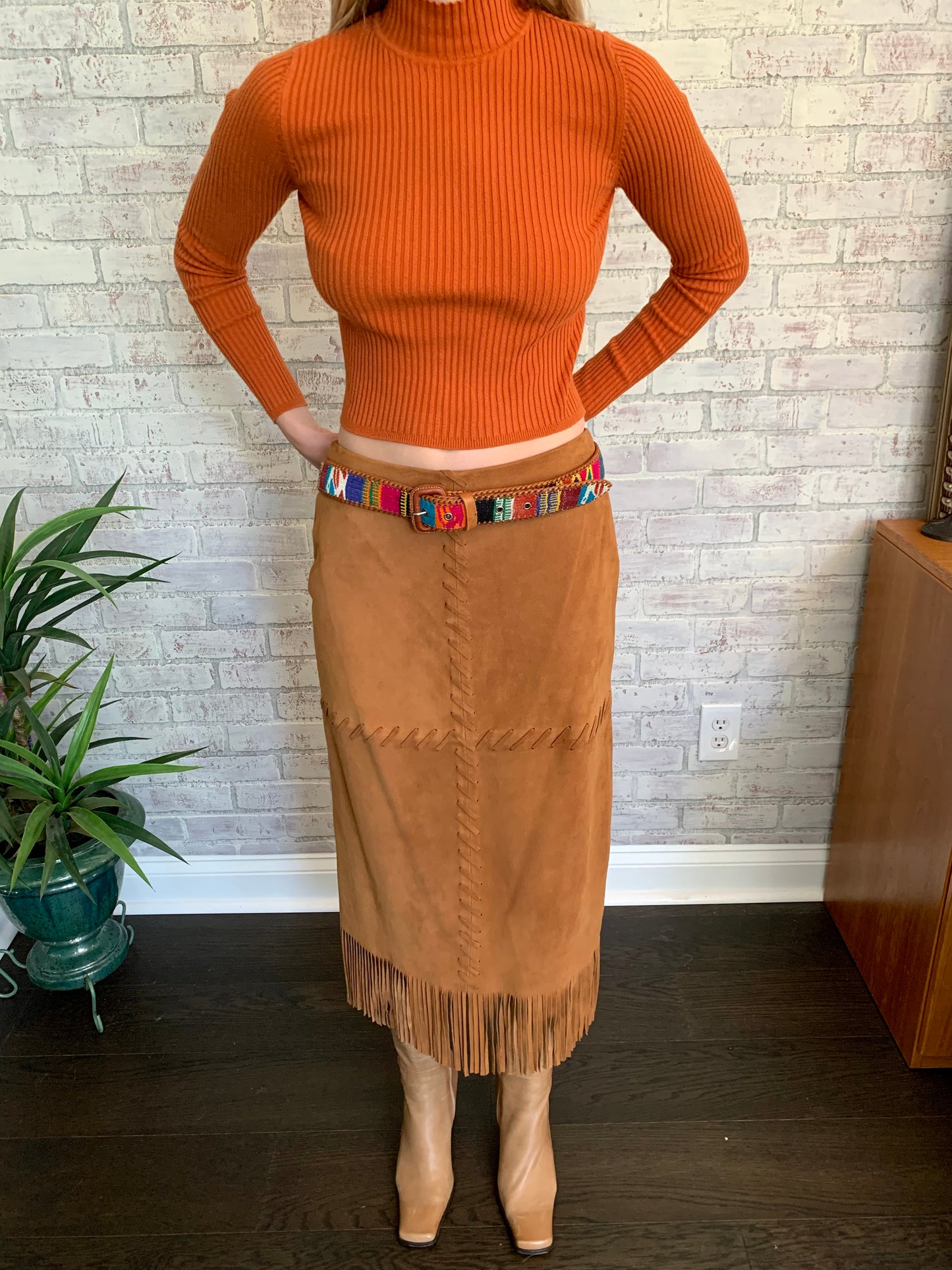 Suede Fringe Maxi Skirt