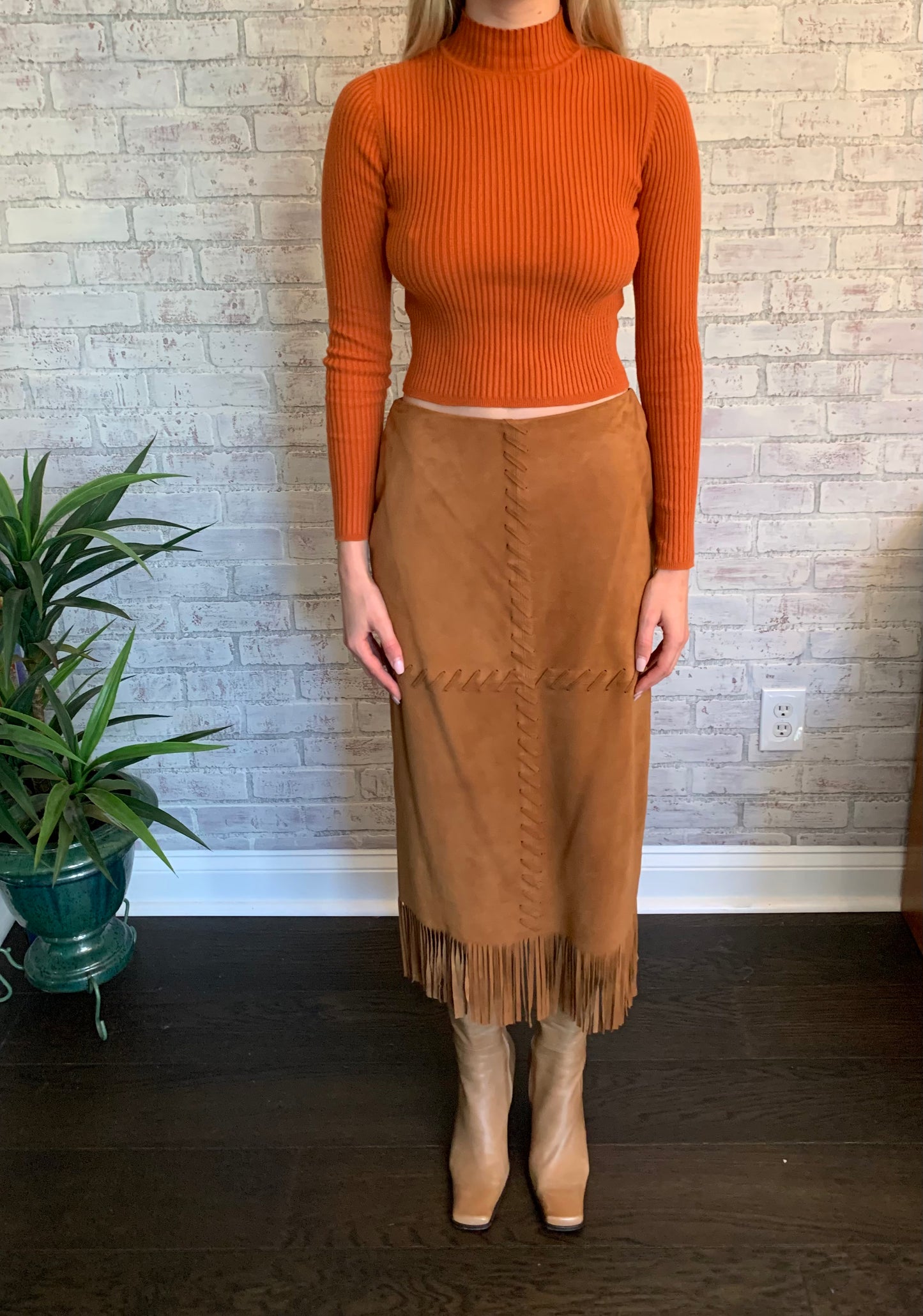 Suede Fringe Maxi Skirt