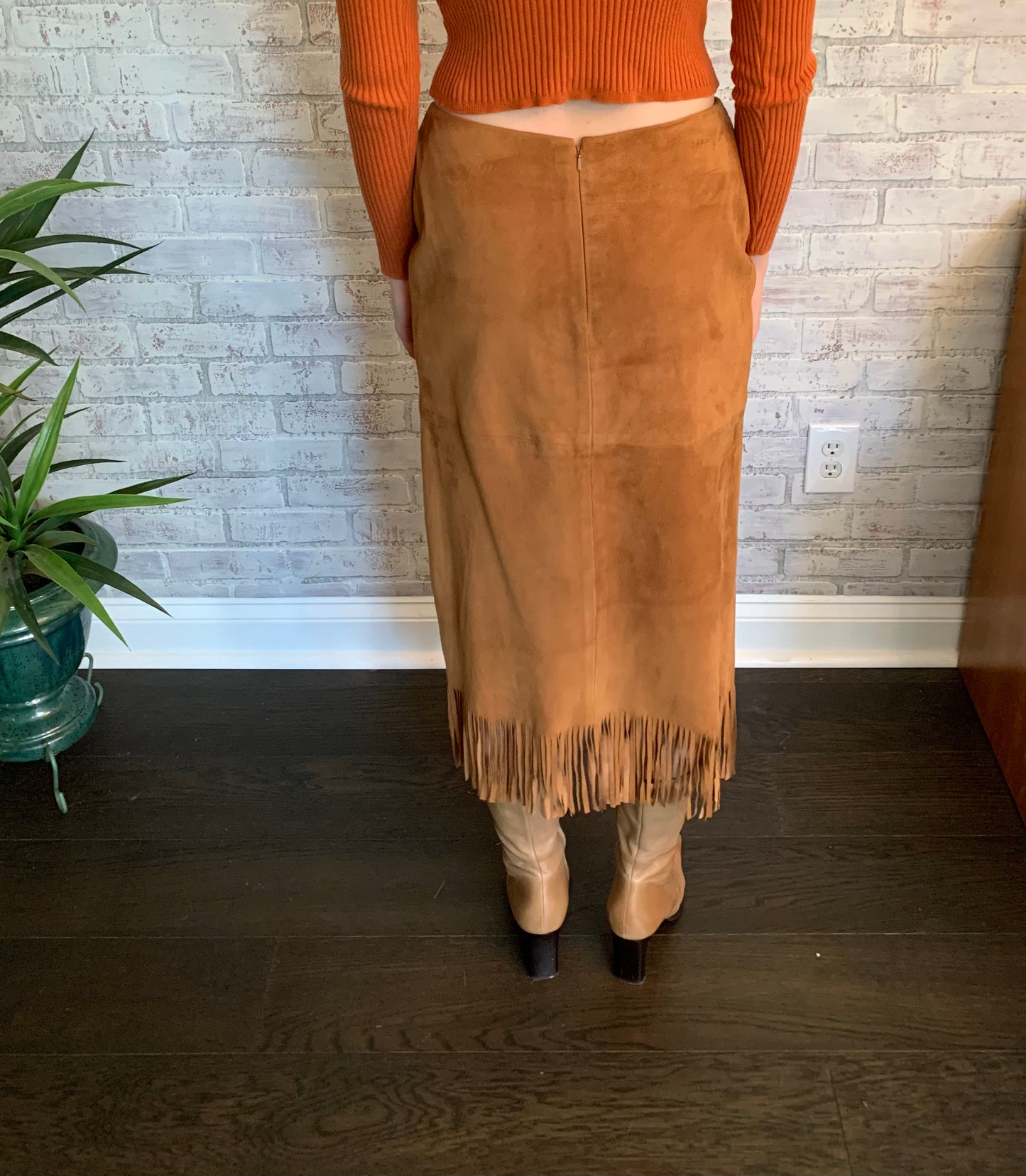 Suede Fringe Maxi Skirt