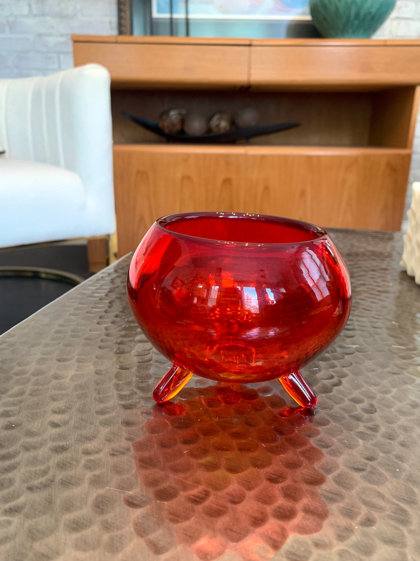 Red Glass Bowl Vase