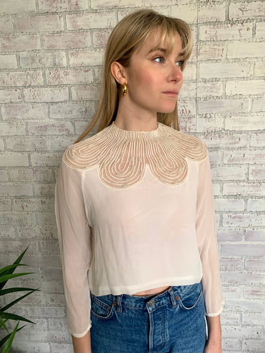 Cropped Chiffon Beaded Top