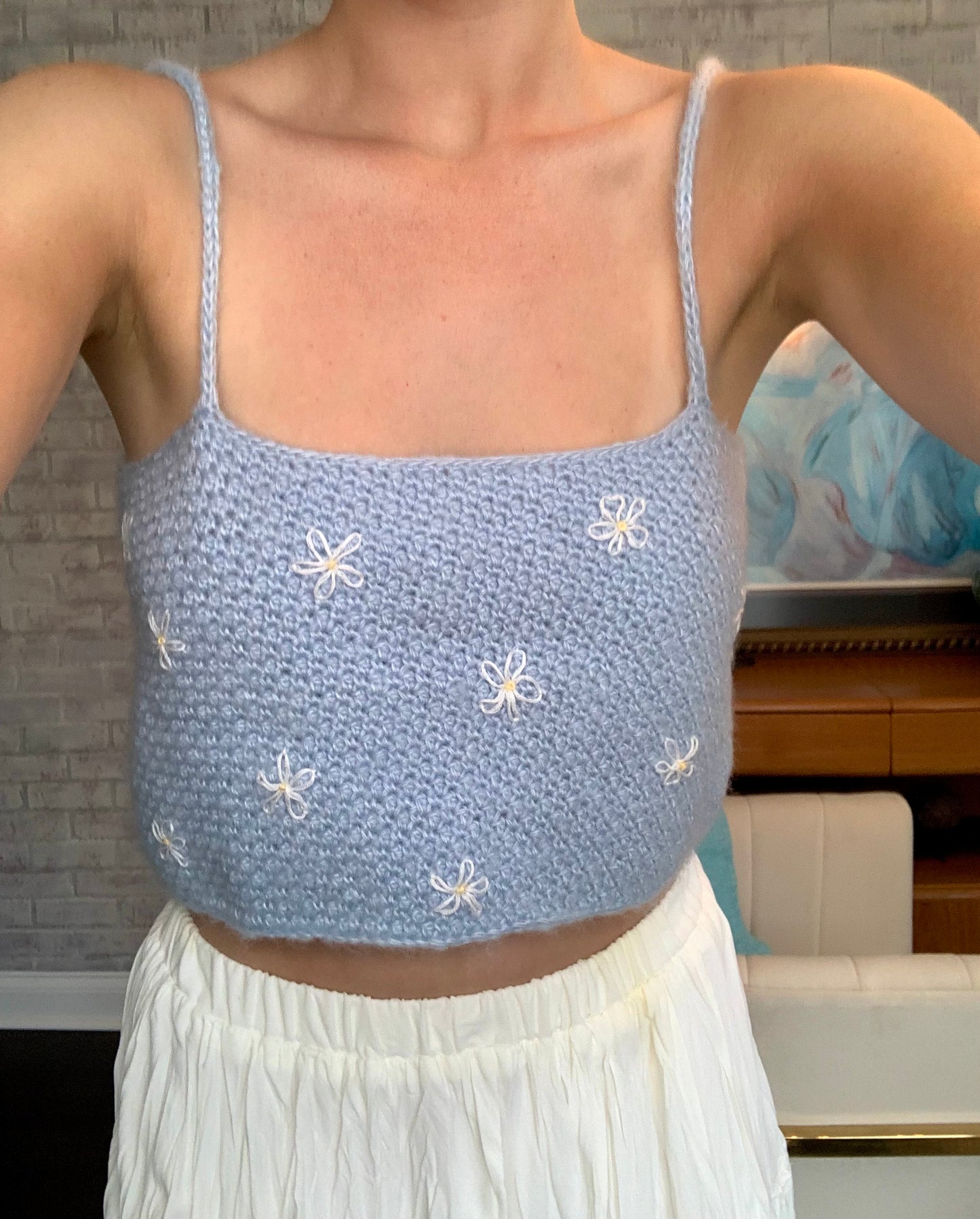 Blue Knit Daisy Crop Top