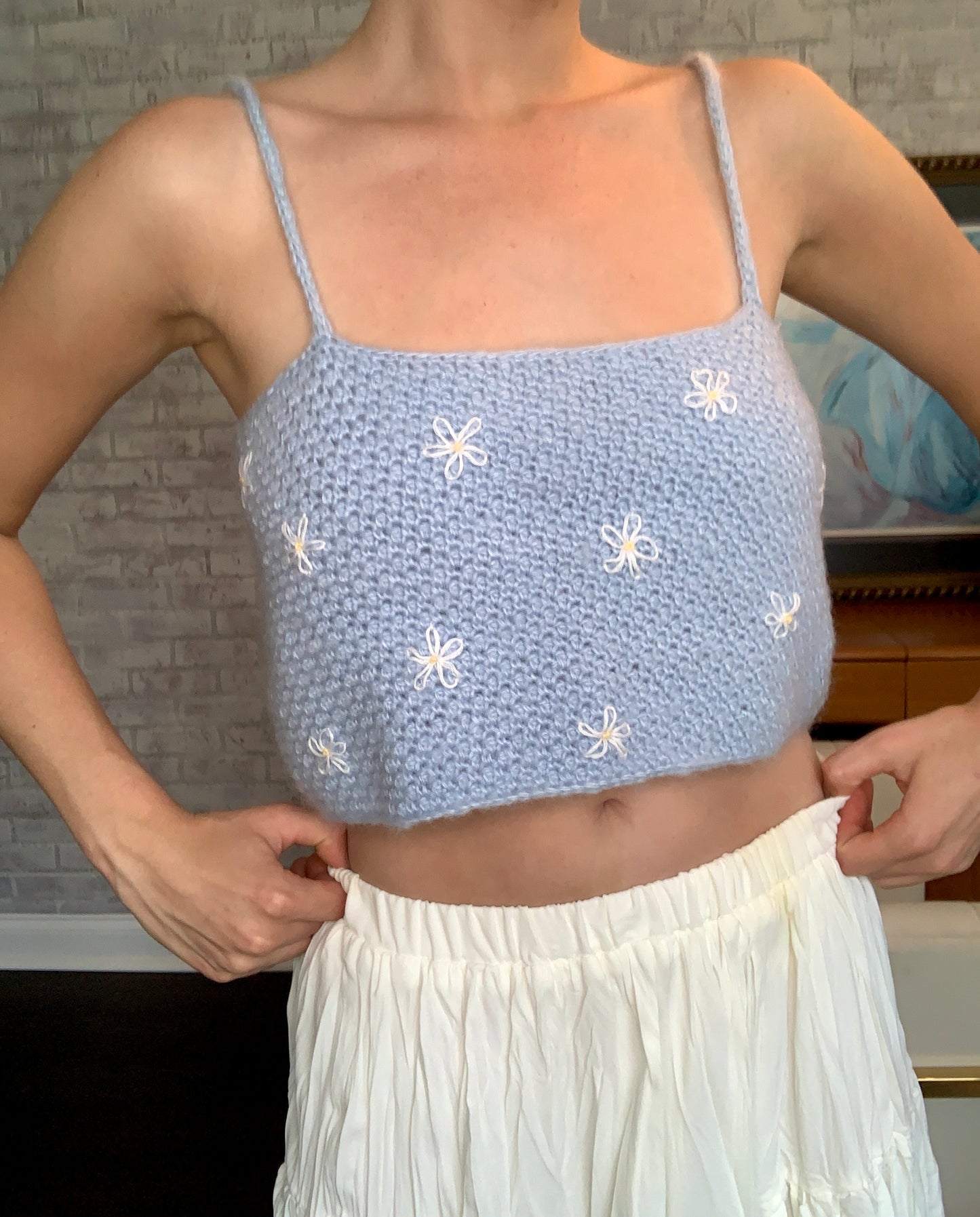 Blue Knit Daisy Crop Top