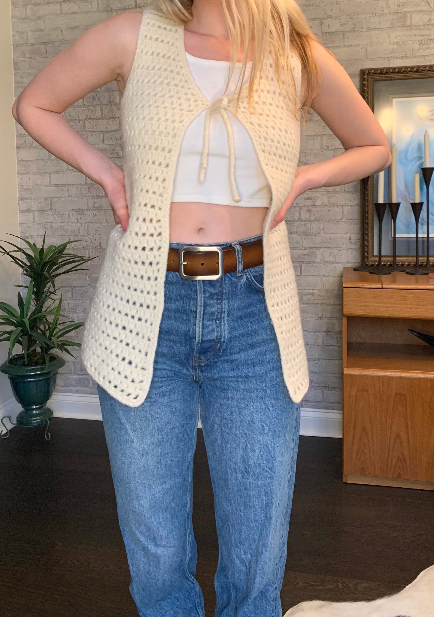 1970s Cream Crochet Sweater Vest