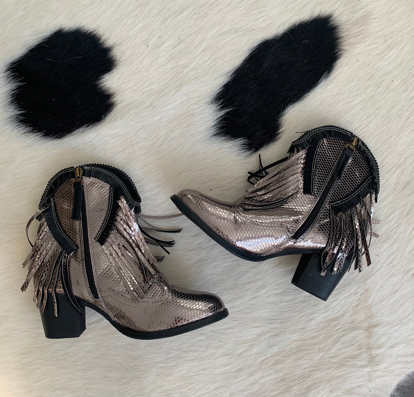 Silver Fringe Booties