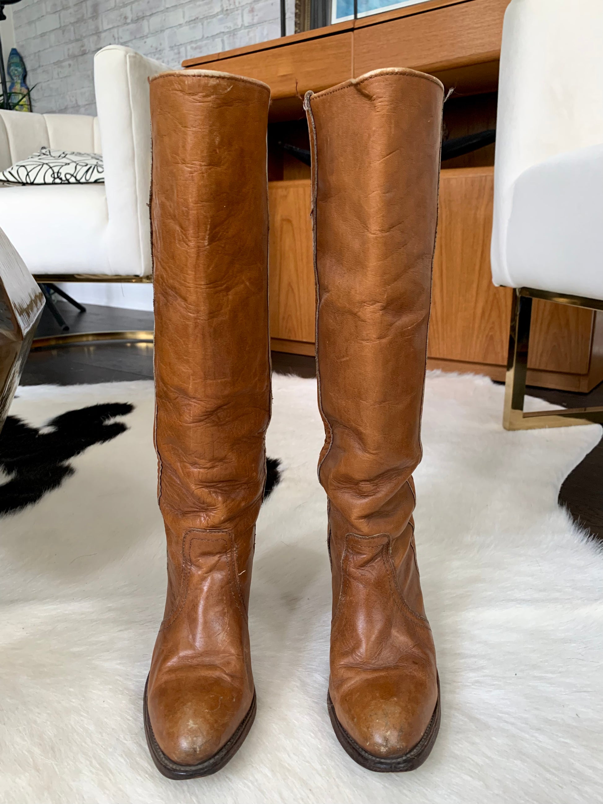Frye knee high leather top boots