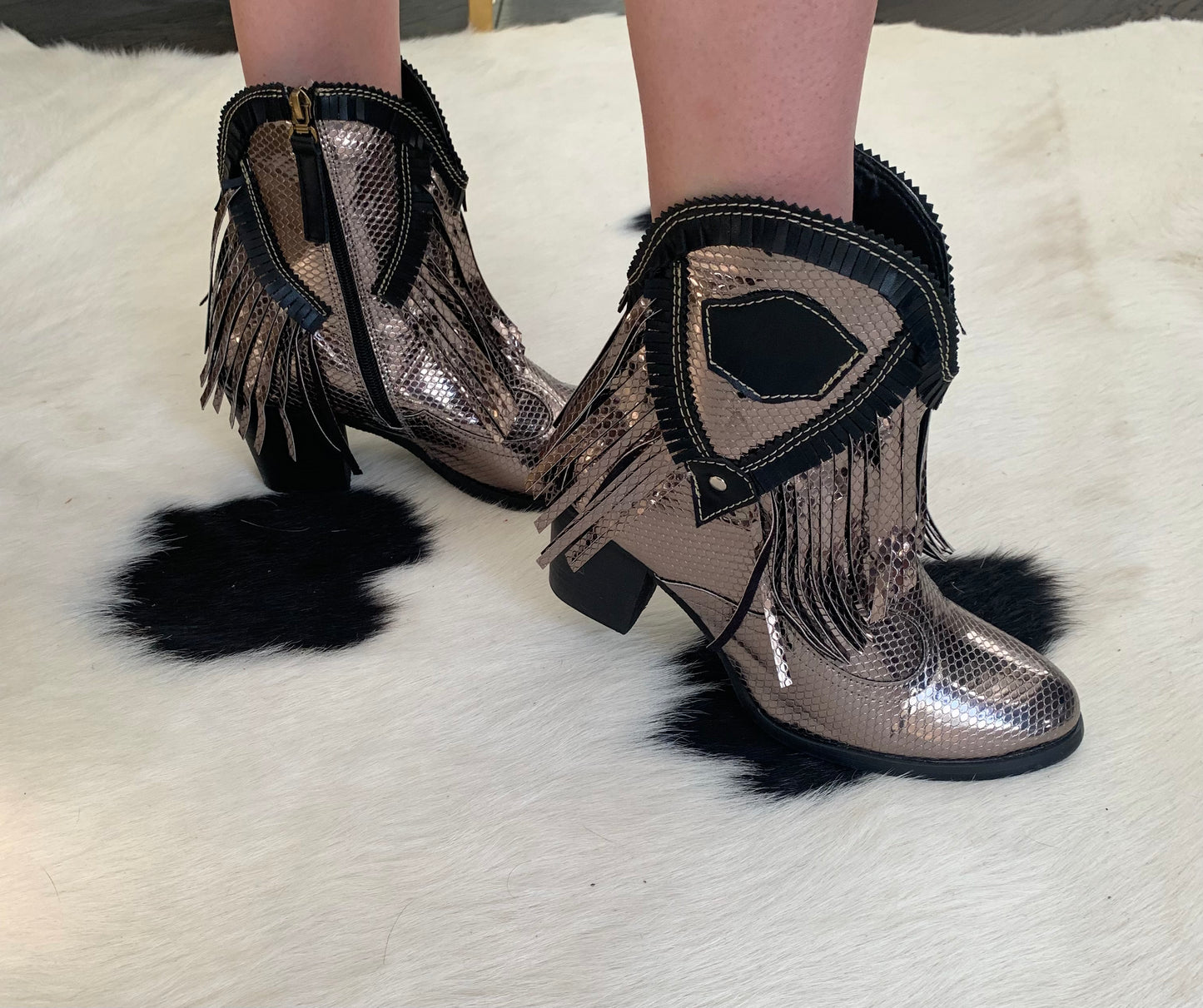 Silver Fringe Booties