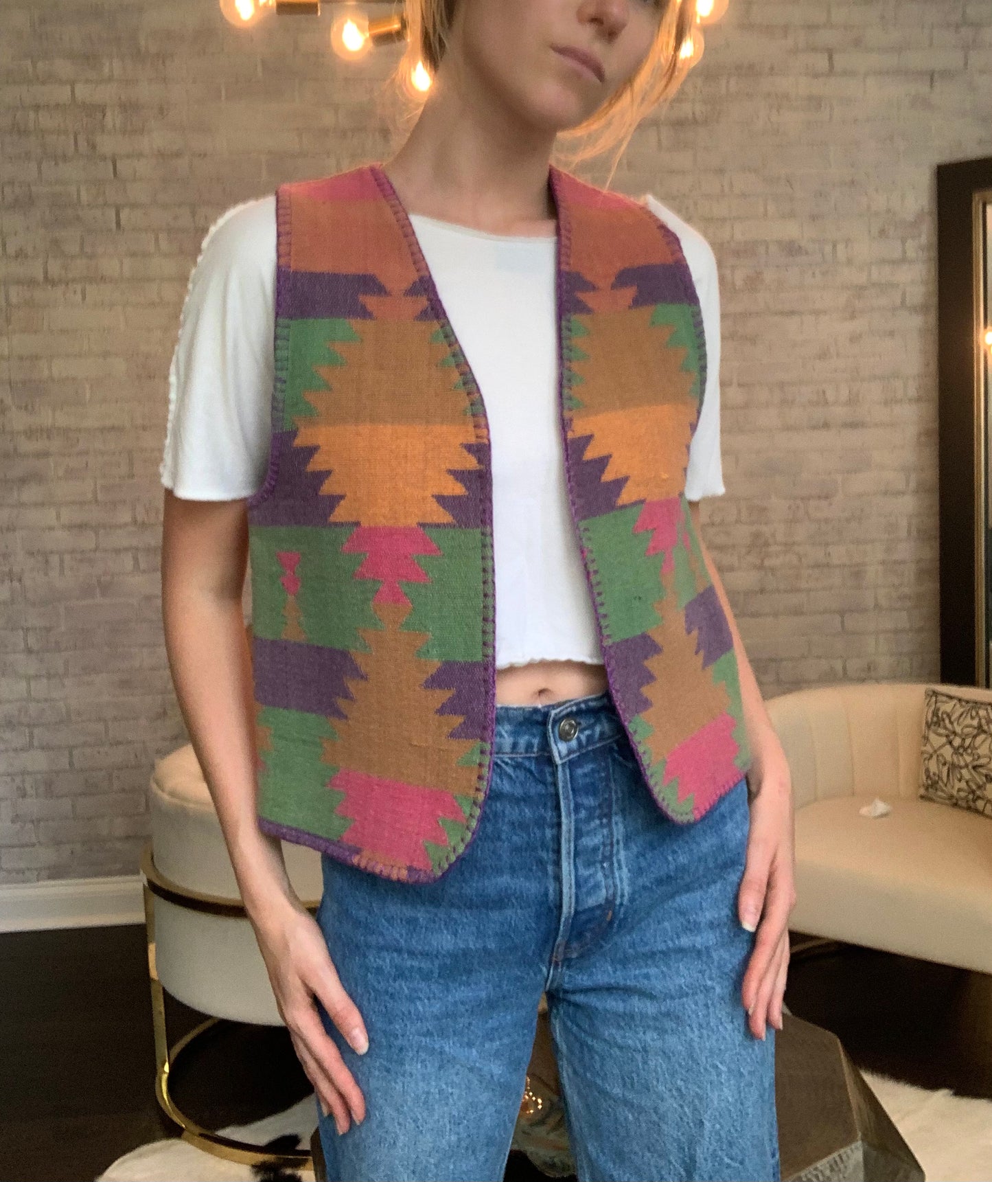 Colorful Western Print Vest