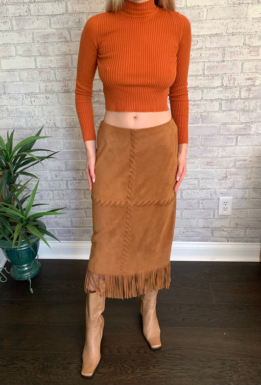 Suede Fringe Maxi Skirt